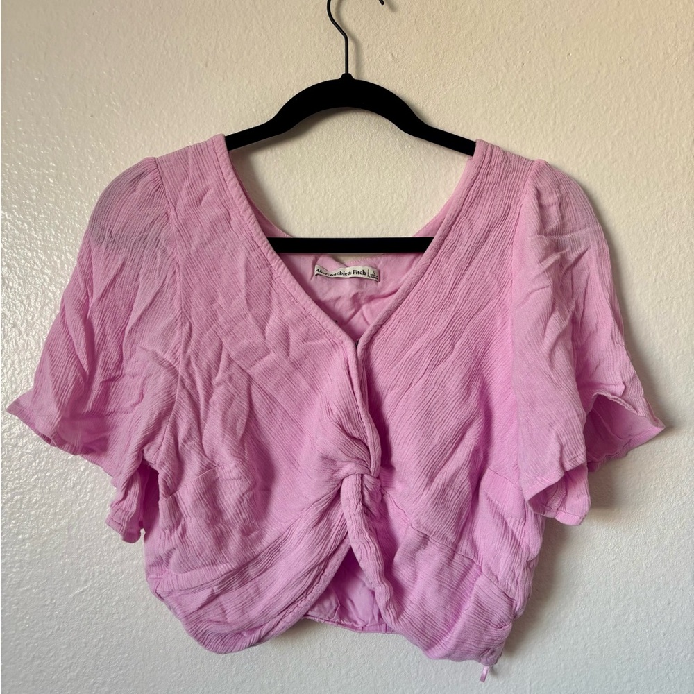 Abercrombie & Fitch // Knot Front Flutter Sleeve Pink Top - Picture 3 of 5